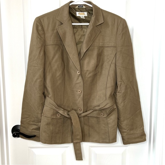 ⭐️ Talbots Italian Linen Woven Military Safari Belted Jacket Cinched Back Sz 10 - Picture 4 of 15